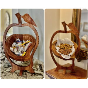 2022 Edition Handmade Solid Wooden Collapsible Fruit Shaped Basket Hand Carved Unique Gift Idea (Peach/Mango)