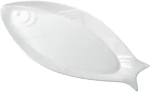 Kichvoe Large Fish Bowl Ceramic Fish Platter Fish Shaped Food Plate 18 Inch Dessert Appetizer Dish Snack Serving Tray Fruit Storage Plate for Sushi Dinner Tableware White Table Tray