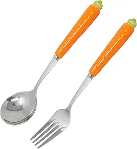 Honbay 2PCS Stainless Steel Forks and Spoons with Ceramic Handle Carrot Fork Spoon Dinner Tableware for Home Kitchen and Restaurant