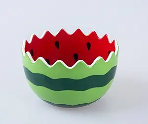 Funny Hand Painted Watermelon Ceramic Pasta Bowl for Fruit Salad and Soup, Cute Kitchen Household Cooking Gifts for Home Kitchen, Colorful Design Containers Decor
