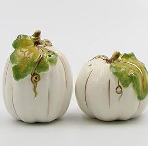21036 White with Gold Ceramic Pumpkin Salt and Pepper Shaker