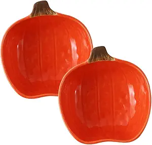 2pcs Ice Dip Serving Container Appetizer Vinegar and Plates Dishes Or Fruit Thanksgiving Tray Seasoning Ketchup Side Orange Ceramic Pumpkin Halloween Baking Bowl Shaped Decorative