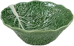 Bordallo Pinheiro Green Cabbage Leaf Deep Salad Serving Bowl, Majolica