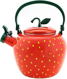 Whistling Tea Kettle for Stove Top Enamel on Steel Teakettle, Supreme Housewares Strawberry Fruit Decor Teapot Water Kettle Cute Kitchen Accessories Teteras (2.3 Quart, Strawberry)