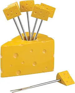 UPware Cheese Shaped Cocktail Picks with Cheese Holder, 6 Picks in Set, Fruit Cheese Butter Sticks Appetizer Picks (Cheese)