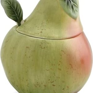 Portmeirion Nature's Bounty Figural Pear Sugar Bowl | 4 Inch Sugar Bowl with Spoon and Lid | Made of Dolomite