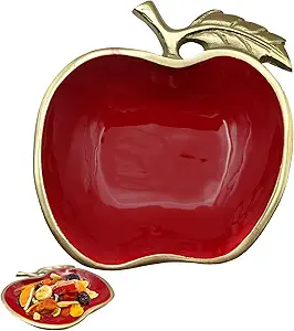 Fuition Decor - Gold and Red Apple Candy Dish For Desk - Candy Bowl - Table Key Bowl - Decorative Nut Bowl - Gold Fruit Tray Candy Dish for Office Desk - Trinket Dish - Rosh Hashanah Bowls GRA