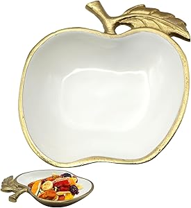 Fuition Decor - Gold and White Apple Candy Dish - Candy Bowl - Key Bowl - Decorative Nut Bowl - Gold Fruit Tray Candy Dish for Office Desk - Trinket Dish - Rosh Hashanah Bowls GWA