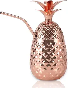 16oz Pineapple Cup Copper Plated Moscow Mule Mugs with Lid & Straw 304 Stainless Steel Cocktail Cup Kitchen Bar Ware