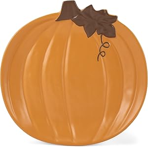 Nat & Jules Pumpkin Shaped 11 x 10.5 Inch Ceramic Large Serving Platter: Perfect for Thanksgiving, Halloween and Indoor Fall Table Décor & Centerpieces, Orange