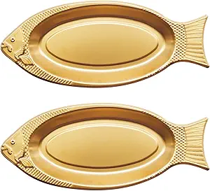 Fish Shaped Plate Fish Dish 2Pcs Stainless Steel Fish Serving Platter Fish Shaped Plate Fish Platter Food Trays for Families, Hotels, Restaurants, Schools