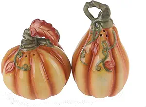 Blue Sky Ceramic 6" x 3.25" x 4.5" Thanksgiving Harvest Pumpkin Salt and Pepper Shaker Set