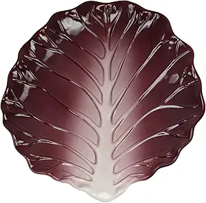 Ebros 12" Wide Gourmet Kitchen Presentation Ceramic Fresh Hearty Red Cabbage Leaf Shaped Serving Plate or Dish Platter For Salads Dessert Appetizers Fruits Lunch Or Dinner Entrees (1)