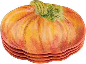 UPware 4-Piece 7.875 Inch Pumpkin Style Shaped Melamine Plate Set Salad Plates Dessert Plates Serving Plates for Thanksgiving Halloween (Pumpkin)
