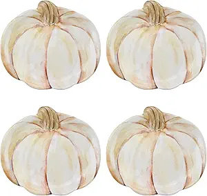 UPware 4-Piece 7.875 Inch Pumpkin Style Shaped Melamine Plate Set Salad Plates Dessert Plates Serving Plates for Thanksgiving Halloween (Pumpkin Season)
