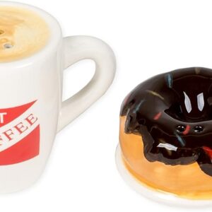 DII Hot Coffee and Donut Ceramic Salt and Pepper Shakers, 2 x 2 inches, Multicolor
