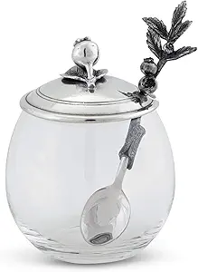 Vagabond House Pewter Blueberry Jam Jar Jelly Pot with Spoon 5 inch Tall 12 oz