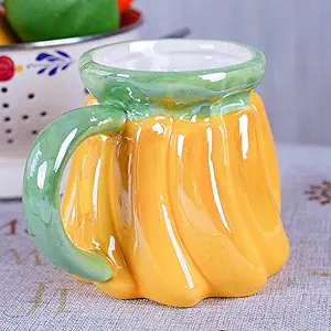 Ceramic Mug for Home & Office, Creative Porcelain 3D Fruit Cup with Handle for Coffee, Tea, Juice, Milk & Water, 14oz. Banana Shape Mug Gift, 4.8" H