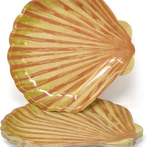 50 Sea Shell Paper Plates 8" Seashell Scalloped Shaped Disposable Dinner Plate Tableware Beige Clam Shells Design for Beach Pool BBQ Picnic Summer Spring Dinnerware Party Goods Supplies Decorations
