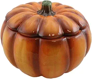 Ebros 6" Diameter Home And Kitchen Gourmet Vegetable Pumpkin Soup Or Dessert Bowl With Lid Ceramic Decor Dinnerware For Halloween Pumpkins Party Accent (1)
