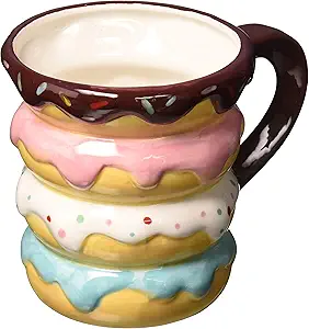 Boston Warehouse Mug, Donut Stack, 18oz Capacity, Hand Painted Ceramic