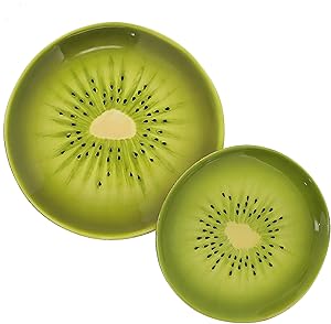Servette Home Ceramic Fruit Decorative Plate Appetizer Salad or Dessert Plates - Set of 2 Kiwi