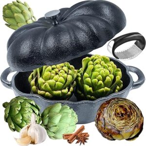 Pre-Seasoned Artichoke Roaster, Cast Iron Artichoke Hearts Roaster for Kitchen, Dining Room, Outdoor BBQ Grill Garlic Alcachofa Tools, Jarred Artichoke Hearts Garlic Baker Grilled Artichoke
