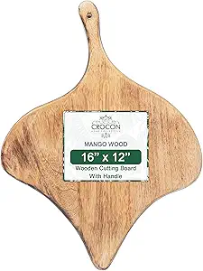 Crocon Wood Cutting Board with Handle, Mothers Day Gifts Reversible Chopping Board for Kitchen Charcuterie Board for Meat, Vegetables, Bread Wooden Serving Board for Kitchen Pear Shaped 15" x 10"