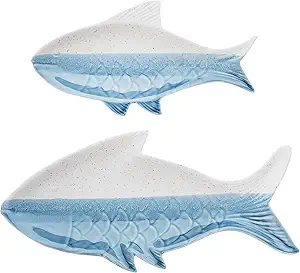 Beachcombers Blue & Bisque Fish Plates Set Of 2 Blue