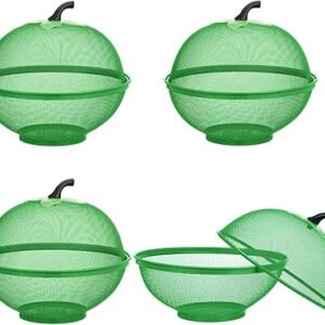 4 Pcs Apple Shaped Fruit Basket with Lid Fruit Bowl Strainer with Cover Fruit Cover Against Fruit Flies Metal Wire Basket with Lid for Storage Kitchen Counter Food Vegetable Fruit Holder, 10''