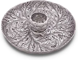 Arthur Court Designs Metal Chip and Dip Platter in Artichoke Pattern Sand Casted in Aluminum with Artisan Quality Hand Polished Designer Tarnish-Free 14.5 inch Diameter