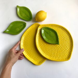 Serving Plates Set of Lemon with Leaf, Handmade Modern Ceramic Tableware, Colofrul Table Decor, Fruit Gift for Kitchen, Housewarming Gift